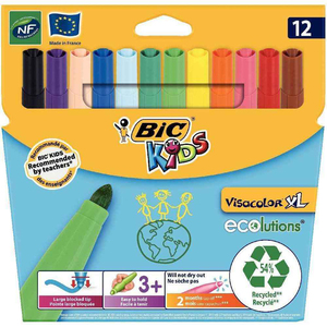 VISACOLOR XL 12 POCHETTES 12 FEUTRES ASSORTIS DONT 2 GRATUITES