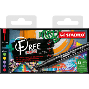 FREE ACRYLIC T300 5 MARQUEURS COLORIS ASSORTIS SET 4 VIBRANT