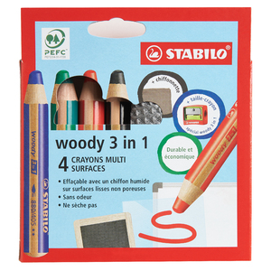 WOODY 4 CRAYONS COLORIS ASSORTIS + 1 CHIFFONNETTE + 1 TC